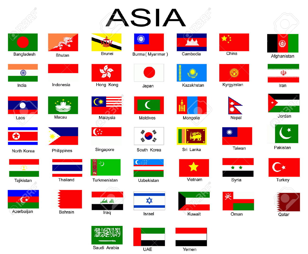 Asia Flags 6383362 List Of All Flags Of Asian Countries Stock Photo Flags Asia LVYZpa 